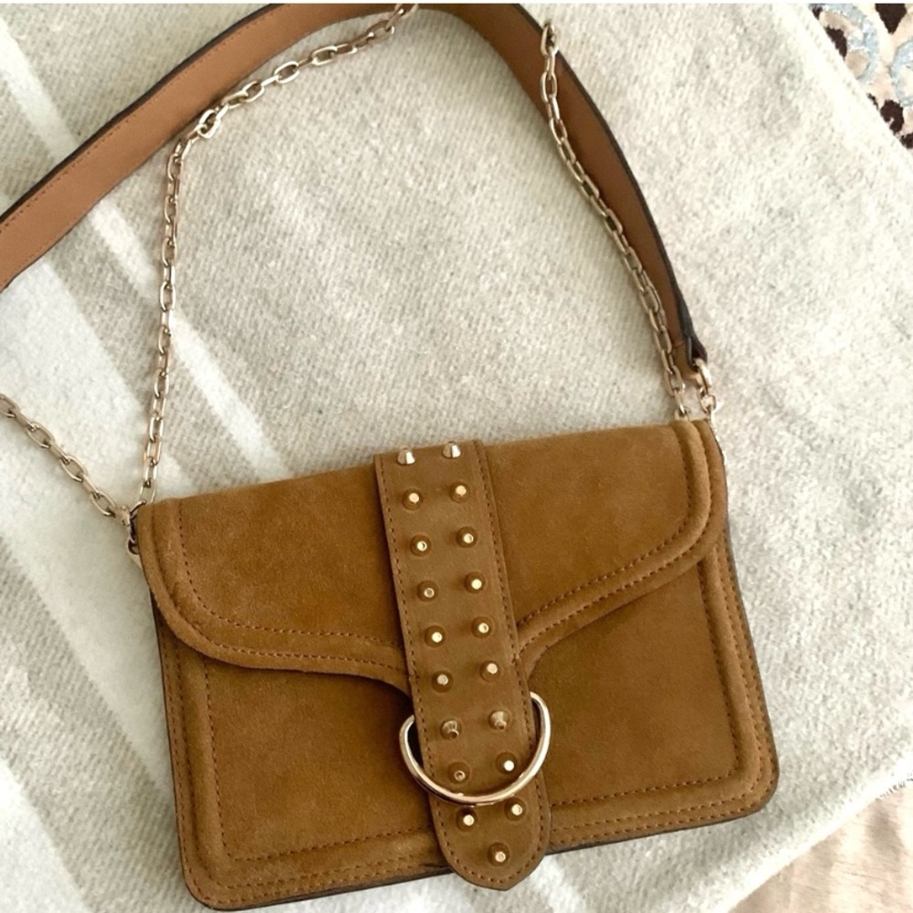 Zara Brown Tan Suede Gold Chain Purse Crossbody